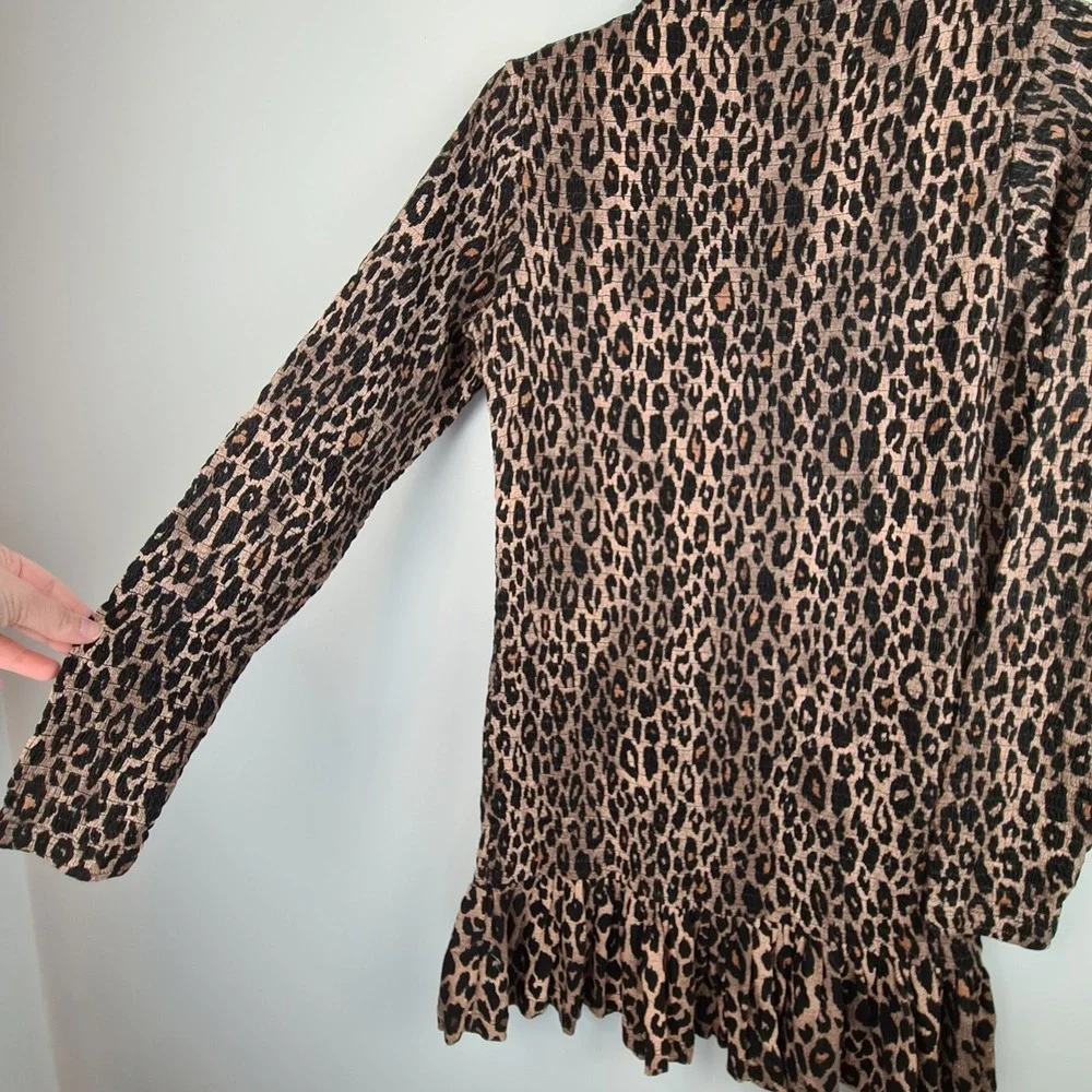 ASOS Women's Leopard‎ Bodycon Mini Party Dress 8 High Neck Long Sleeve Smocked
